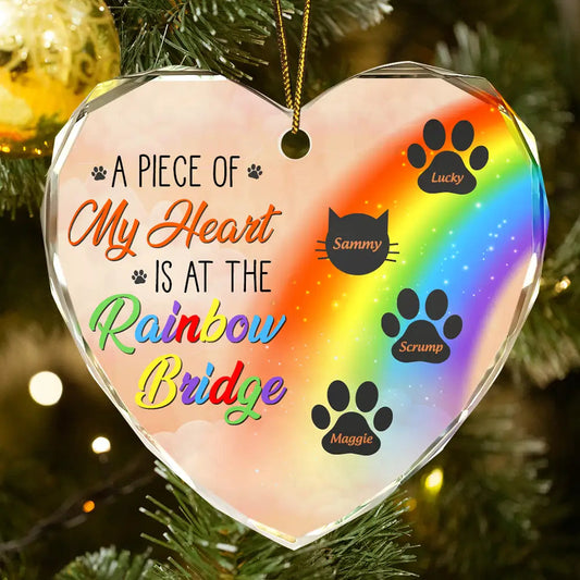 Personalized Heart-Shaped Glass Ornament for Pets - Rainbow Bridge Memorial