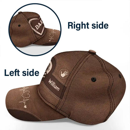 Brown Grandpa Dad Kids Handprints Classic Cap - side view, showing breathable design and adjustable fit, family gift.