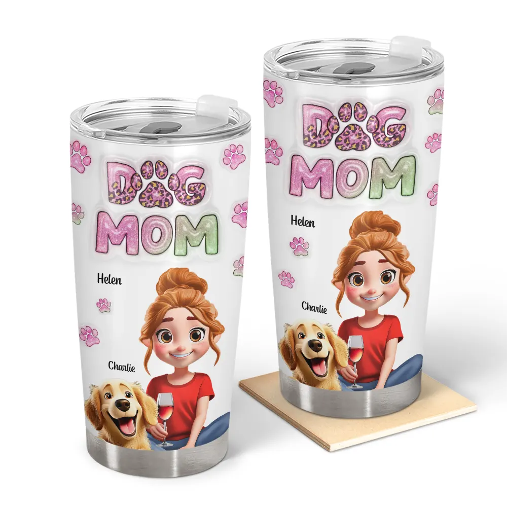 Dog Mom personalized stainless steel tumbler with custom design, perfect gift for dog lovers