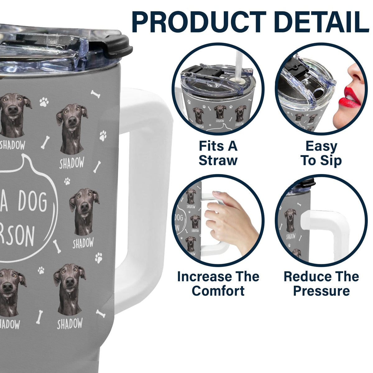 Custom 40oz Dog Person Tumbler with Straw, Product Details: Straw, Easy to Use, Increase The Comfort, Reduce The Pressure