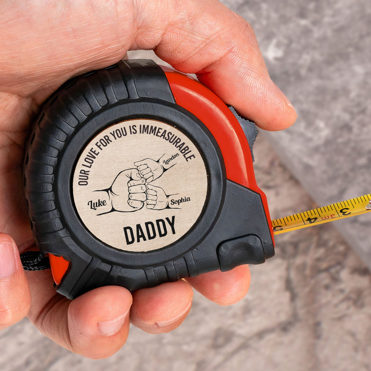 Personalized tape measure for Daddy, "My love for you is immeasurable" message, Father's Day gift.