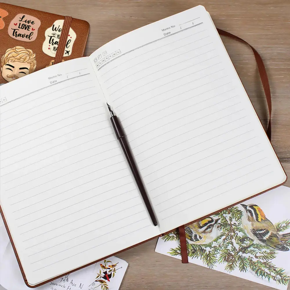 Personalized PU Leather Journal with blank pages and pencil, perfect for travel and journaling.
