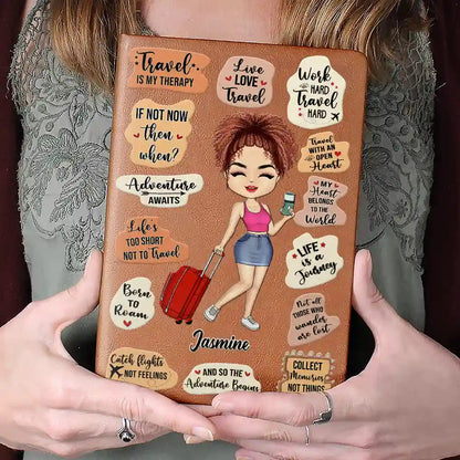 Personalized Leather Journal with illustrations and quotes - Life Is A Journey