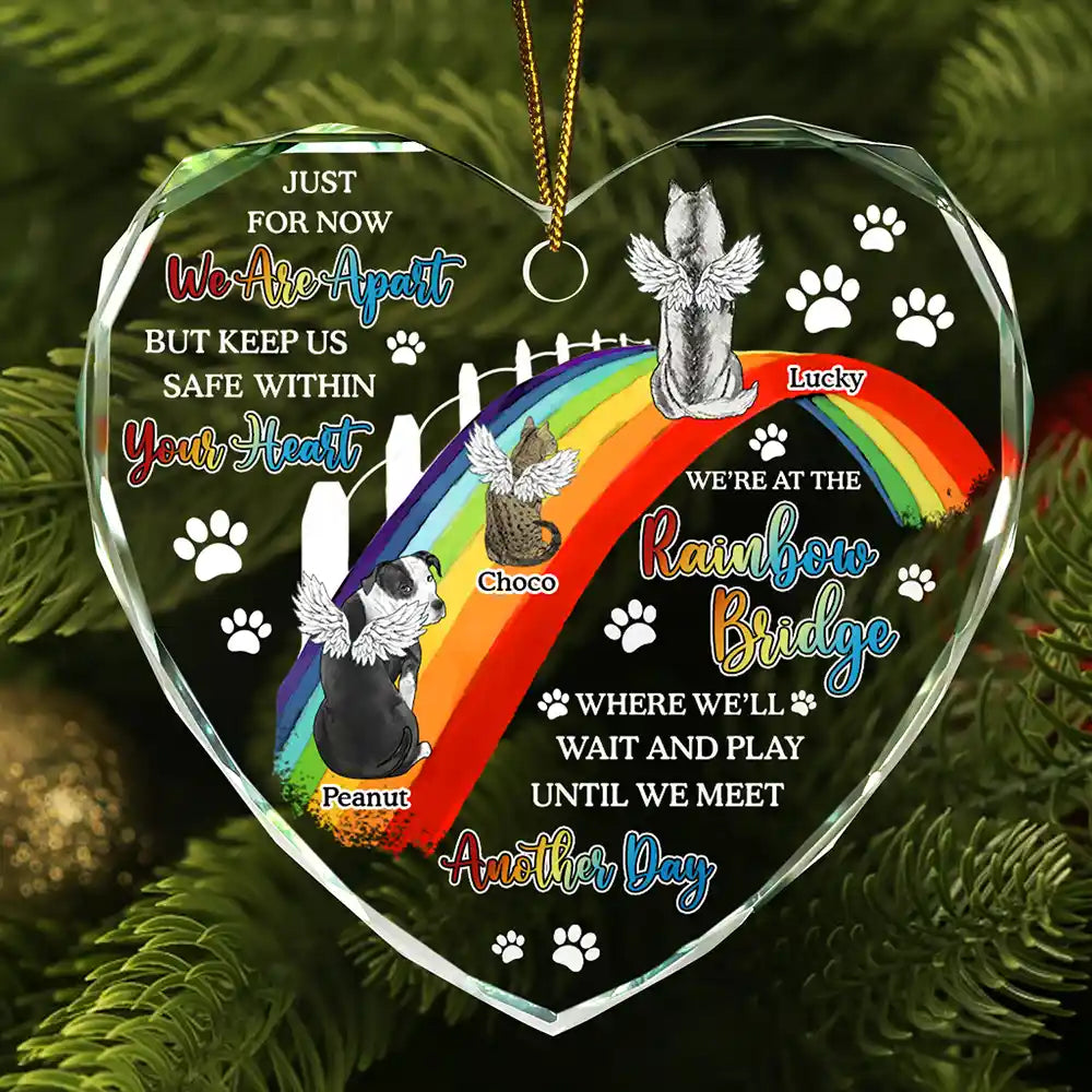 Personalized Pet Memorial Ornament - Rainbow Bridge Heart-Shaped Glass
