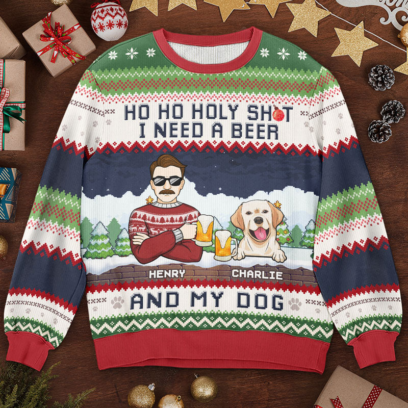 Personalized Christmas sweatshirt with Santa, dog and funny quote - perfect gift for pet lovers