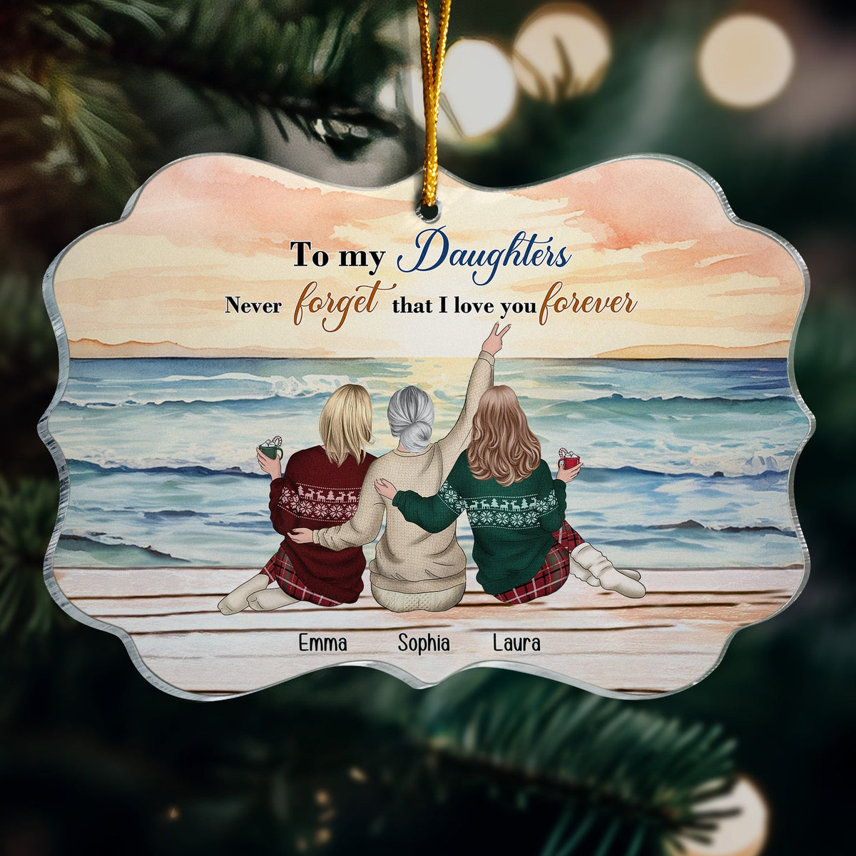 Personalized To My Daughters ornament, beach scene, acrylic Christmas keepsake