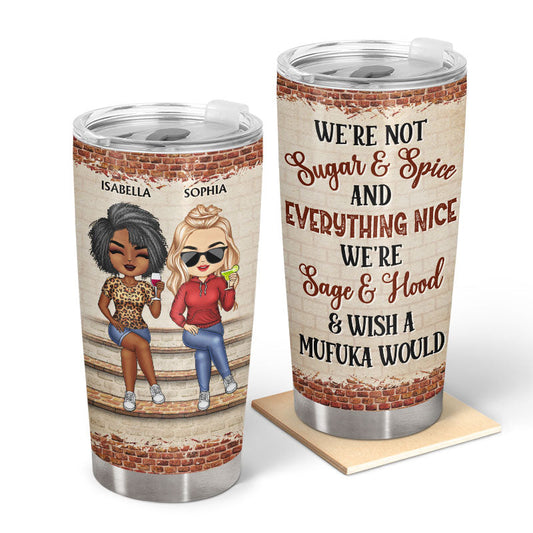 Personalized custom tumbler gift for best friends, featuring unique text and cartoon design, double-walled stainless steel