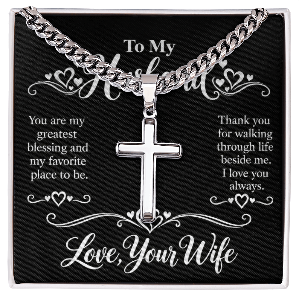 Cross Cuban Chain Necklace for Husband