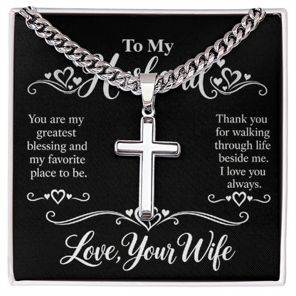 Cross Cuban Chain Necklace for Husband