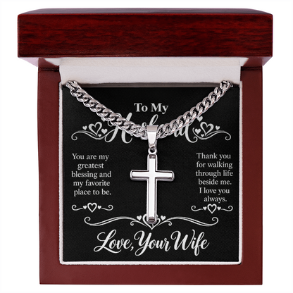 Cross Cuban Chain Necklace for Husband