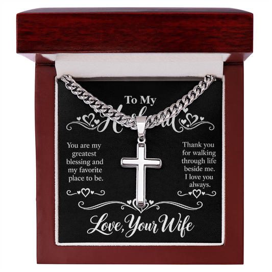 Cross Cuban Chain Necklace for Husband