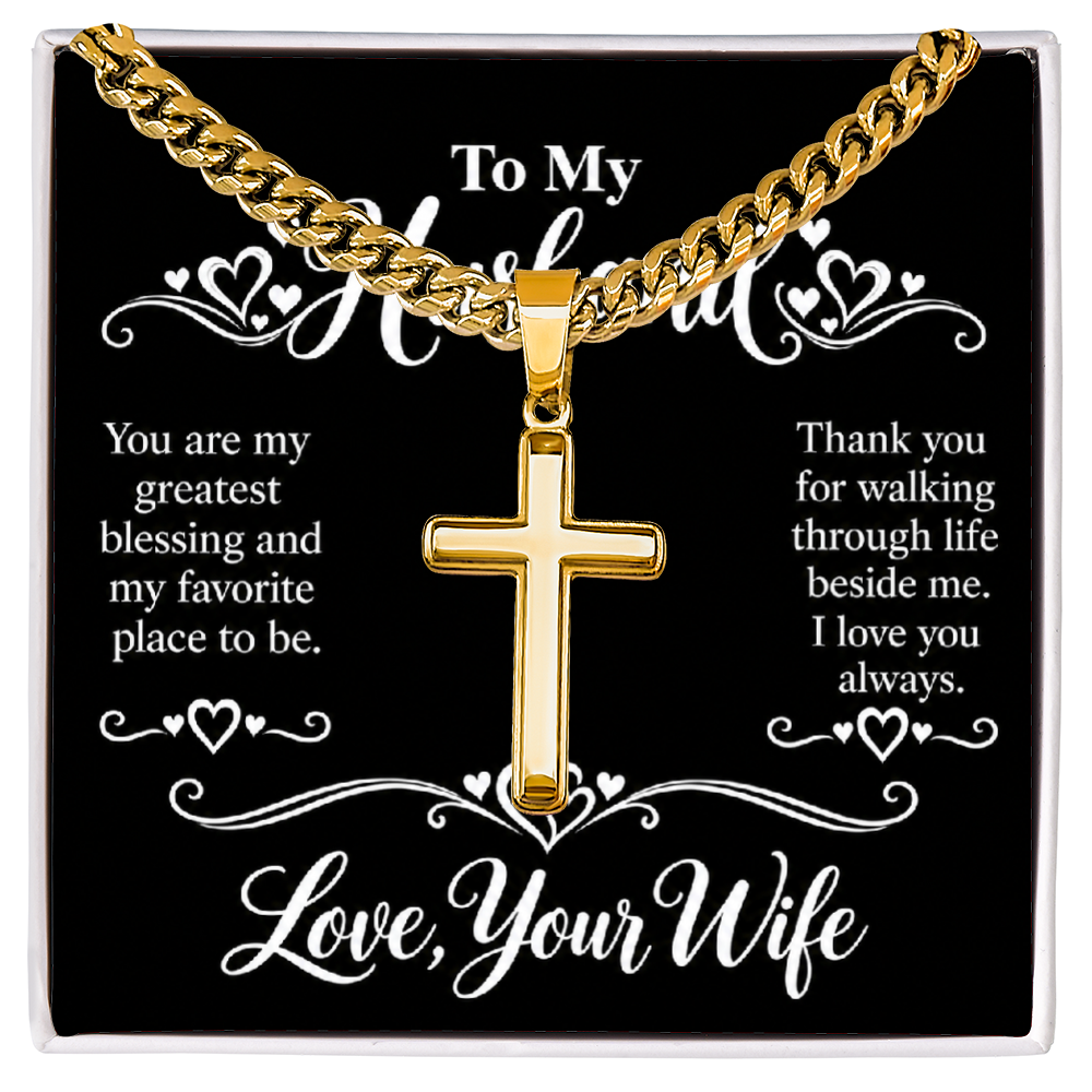 Cross Cuban Chain Necklace for Husband