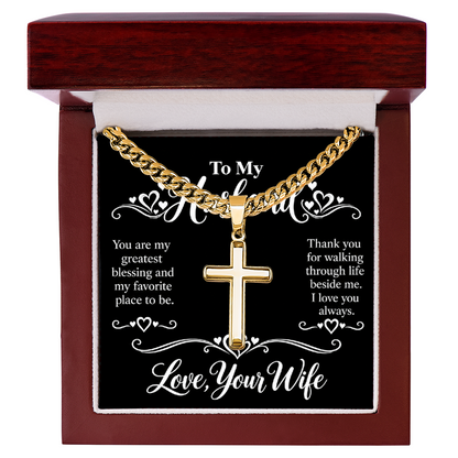 Cross Cuban Chain Necklace for Husband