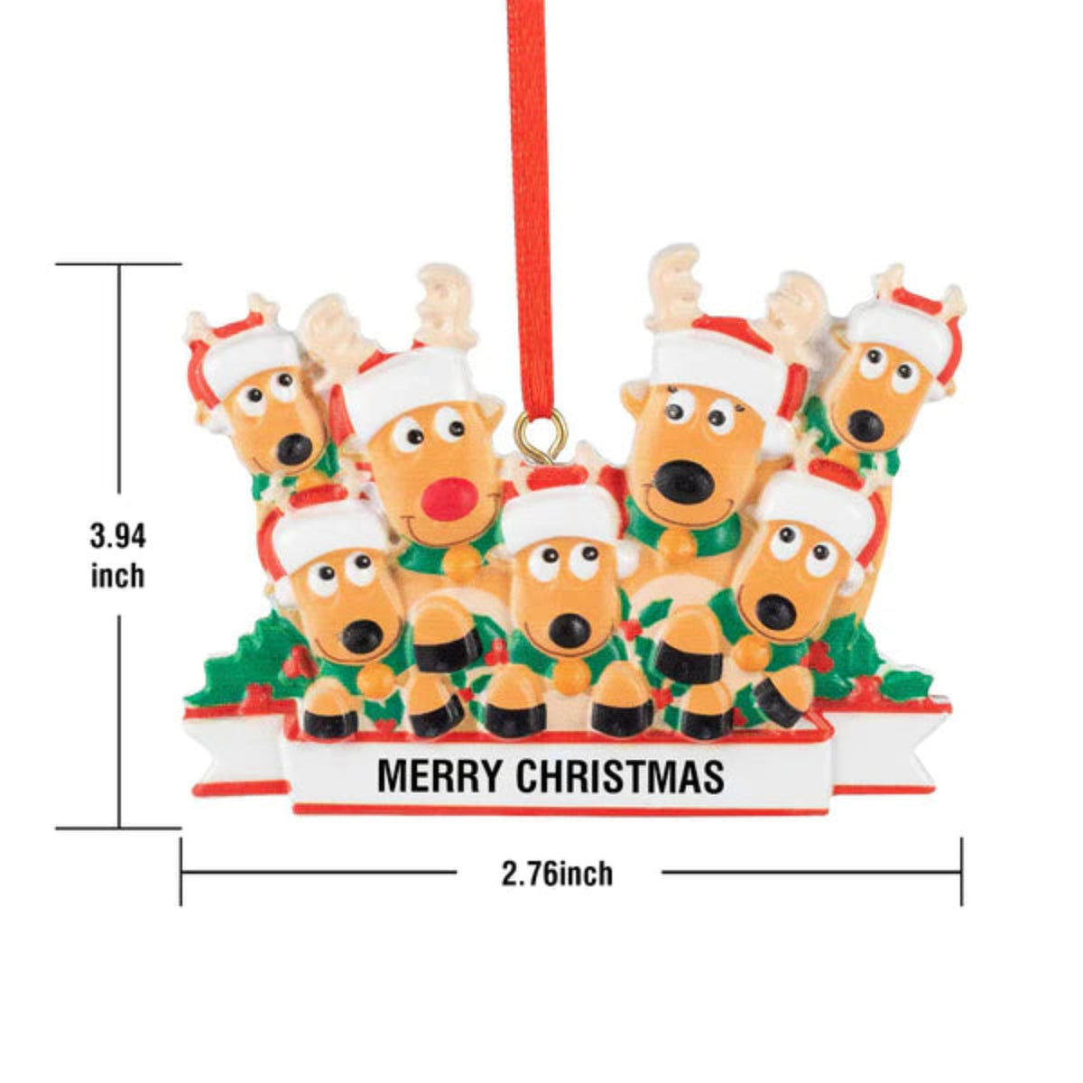 Personalized Reindeer Family Christmas Ornament with Merry Christmas text, resin decoration