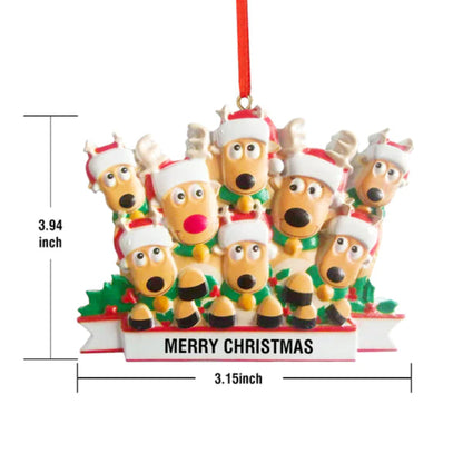 Personalized Reindeer Family Christmas Ornament with Merry Christmas Text, resin decoration, festive holiday gift.