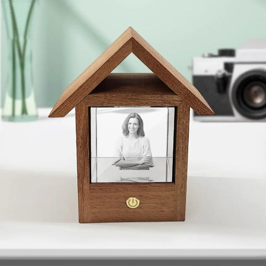 Personalized 3D Crystal Photo Lamp Wooden House Night Light With Picture - Piryoung Shop