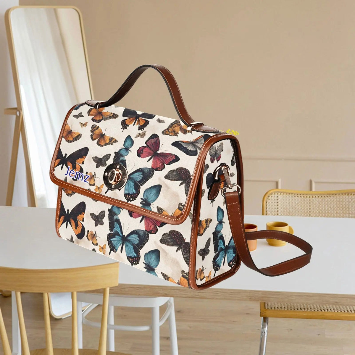 Personalized Waterproof Canvas Shoulder Strap Bag Butterfly Design - Piryoung Shop