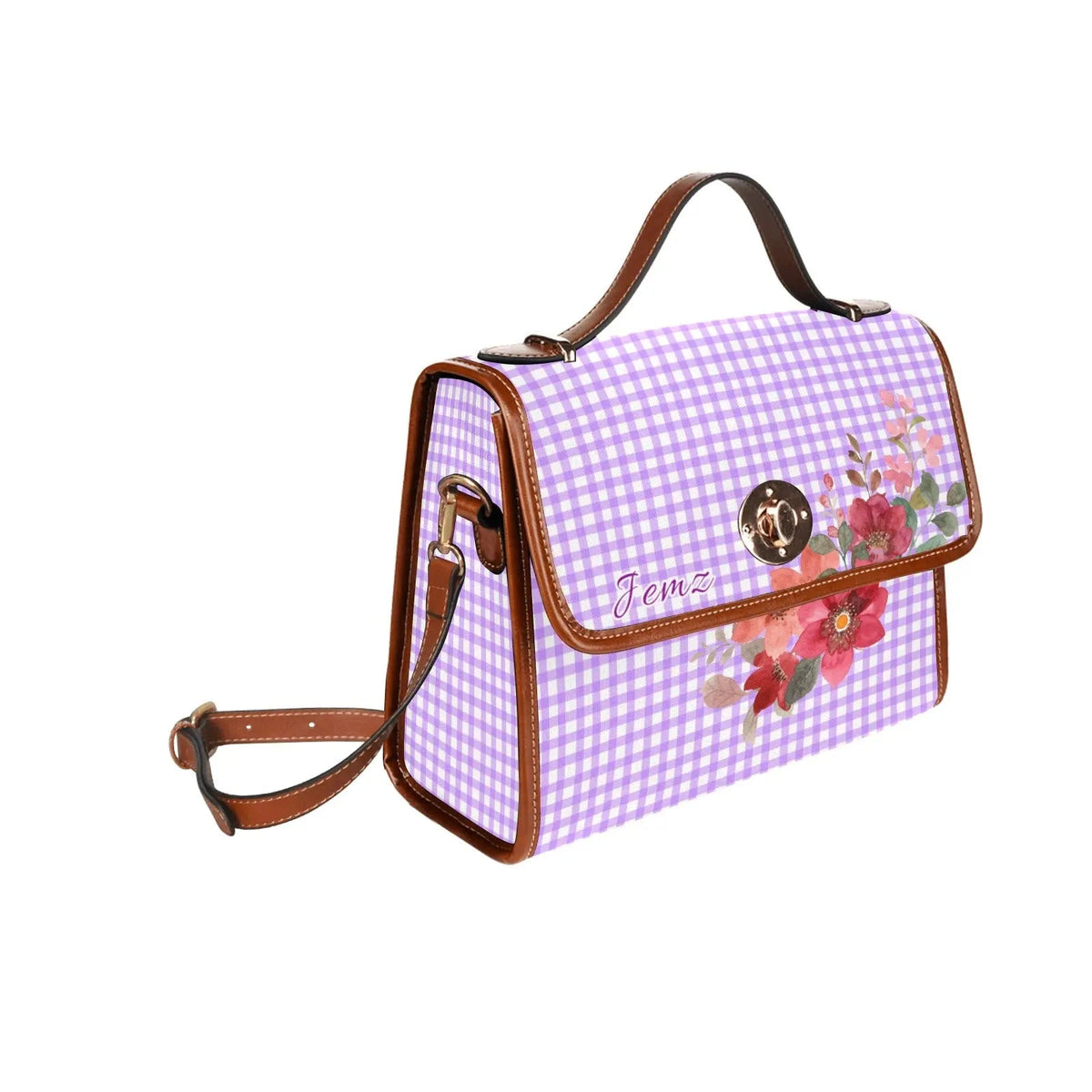 Personalized Waterproof Canvas Shoulder Strap Bag Flower Design - Piryoung Shop
