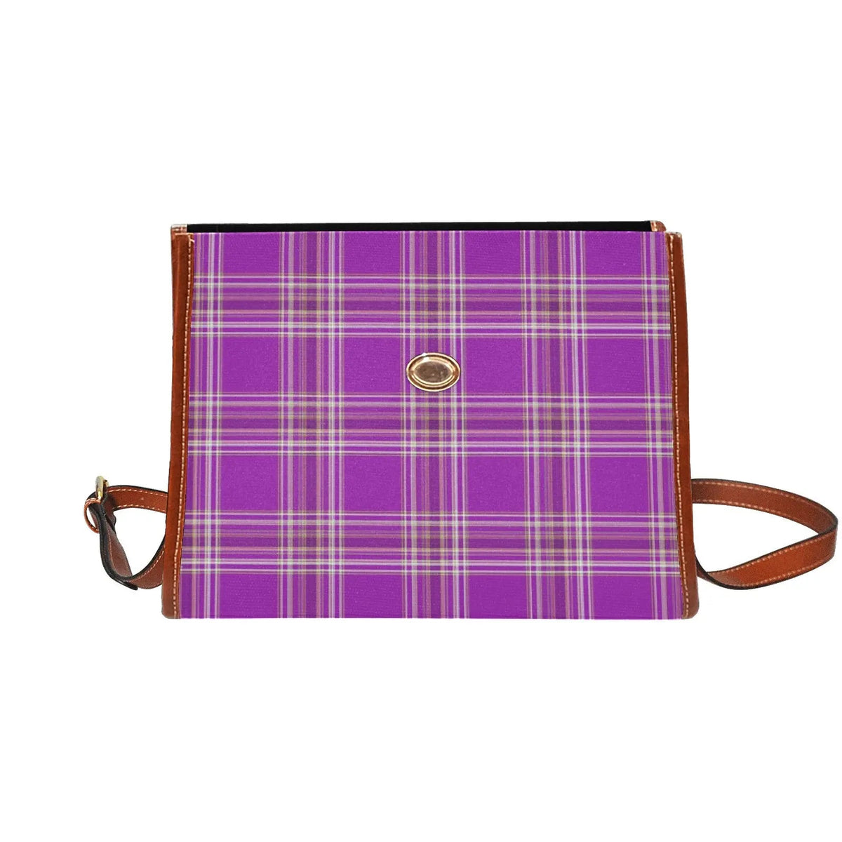 Personalized Waterproof Canvas Shoulder Strap Bag Tartan - Piryoung Shop
