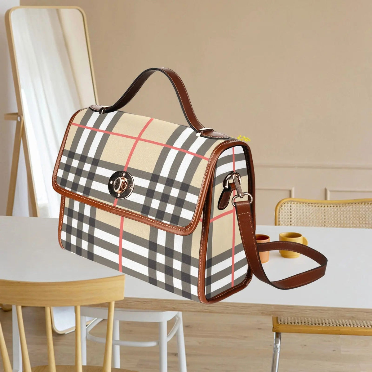 Personalized Waterproof Canvas Shoulder Strap Bag Tartan BB Inspiration - Piryoung Shop