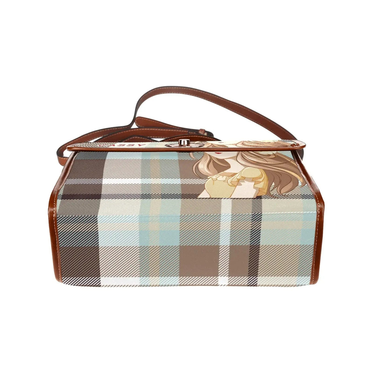 Personalized Waterproof Canvas Shoulder Strap Bag Tartan Brown Anime - Piryoung Shop
