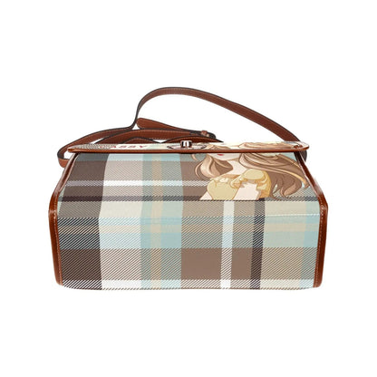 Personalized Waterproof Canvas Shoulder Strap Bag Tartan Brown Anime - Piryoung Shop