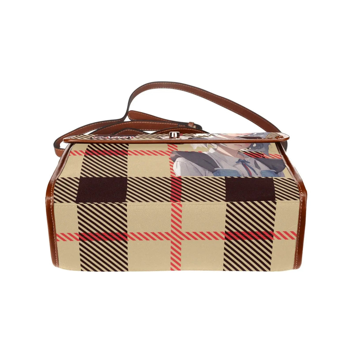 Personalized Waterproof Canvas Shoulder Strap Bag Tartan Brown Anime - Piryoung Shop