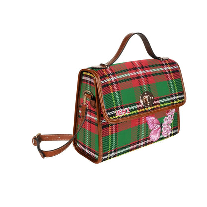 Personalized Waterproof Canvas Shoulder Strap Bag Tartan Butterfly - Piryoung Shop