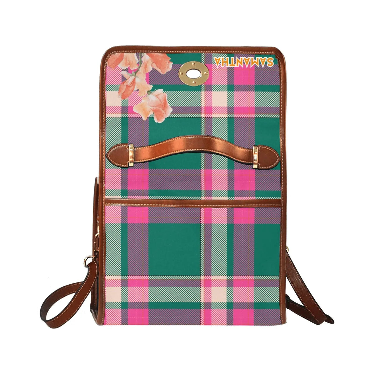 Personalized Waterproof Canvas Shoulder Strap Bag Tartan Fairy Flower - Piryoung Shop