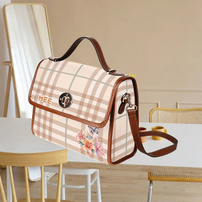 Personalized Waterproof Canvas Shoulder Strap Bag Tartan Flower - Piryoung Shop