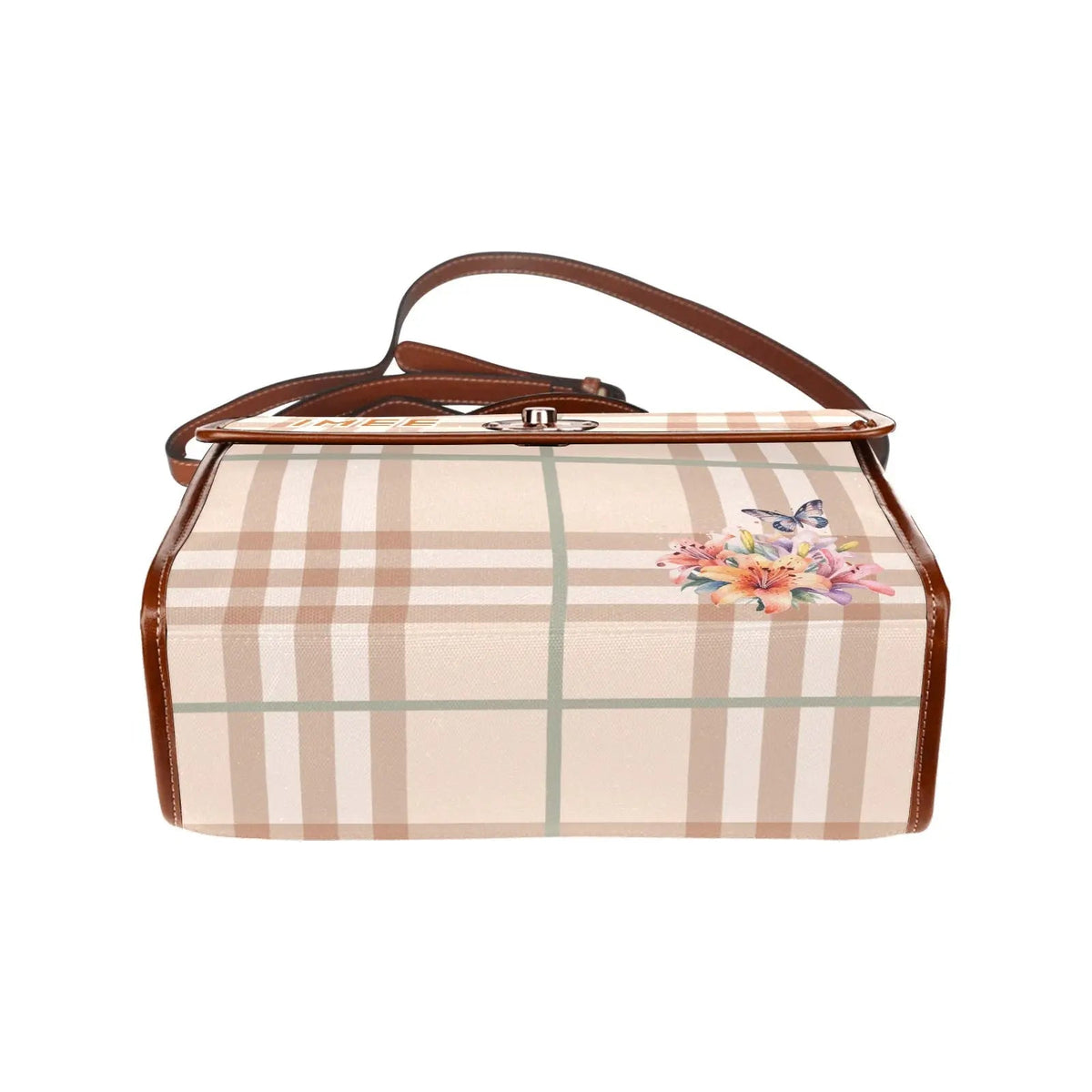 Personalized Waterproof Canvas Shoulder Strap Bag Tartan Flower - Piryoung Shop