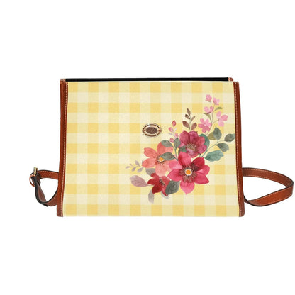 Personalized Waterproof Canvas Shoulder Strap Bag Tartan Flower Design - Piryoung Shop