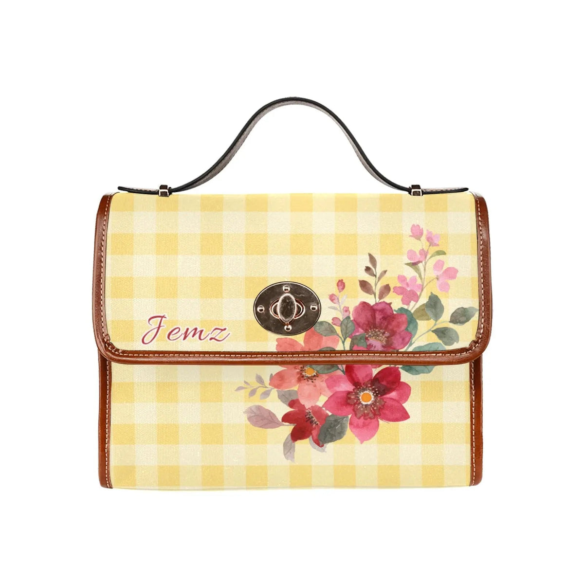 Personalized Waterproof Canvas Shoulder Strap Bag Tartan Flower Design - Piryoung Shop