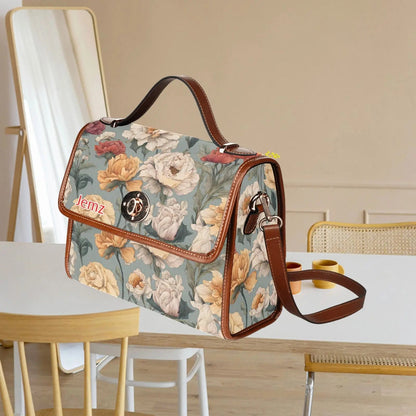 Personalized Waterproof Canvas Shoulder Strap Bag Tartan Flowers Design - Piryoung Shop