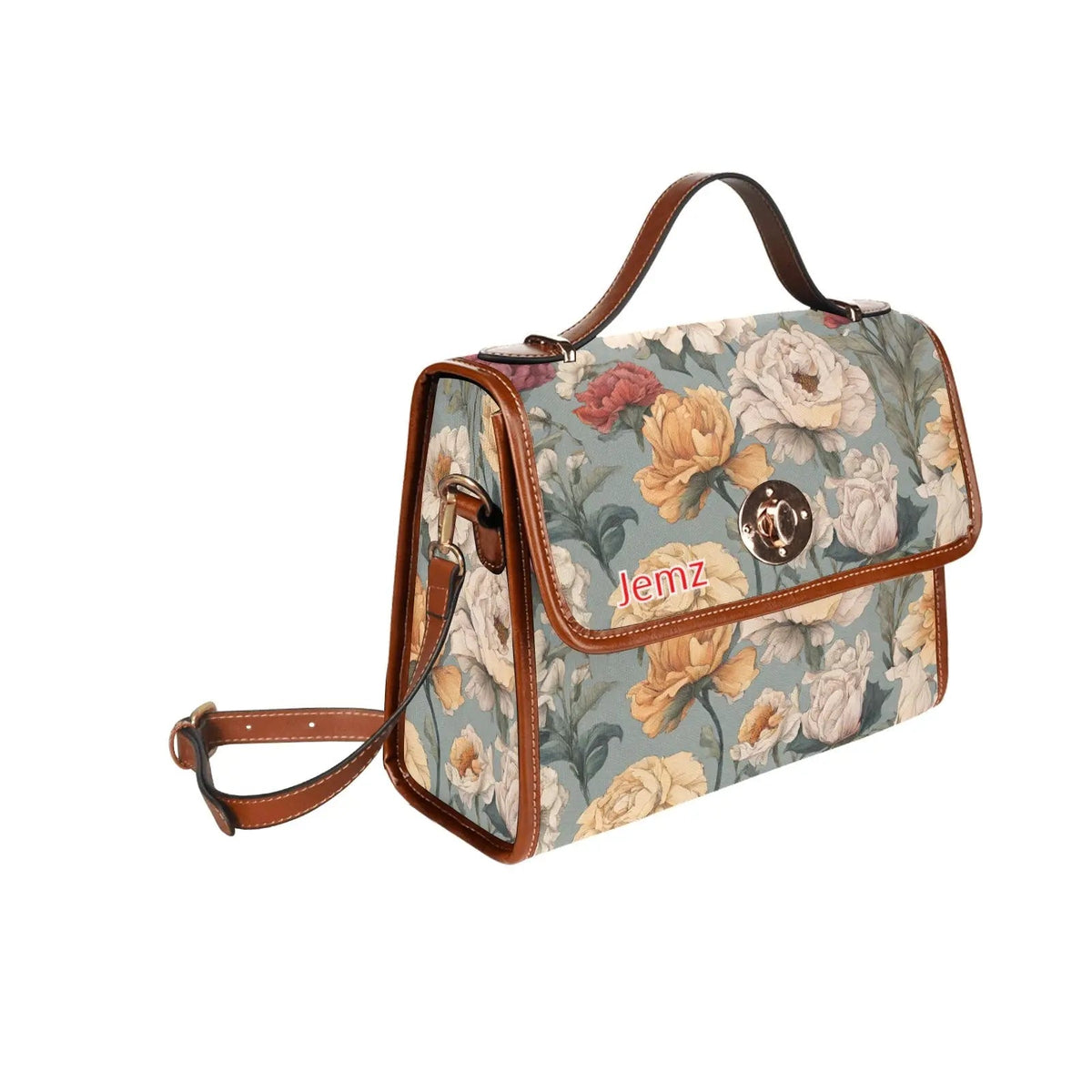 Personalized Waterproof Canvas Shoulder Strap Bag Tartan Flowers Design - Piryoung Shop