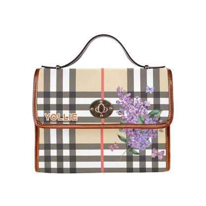 Personalized Waterproof Canvas Shoulder Strap Bag Tartan Purple Flower - Piryoung Shop