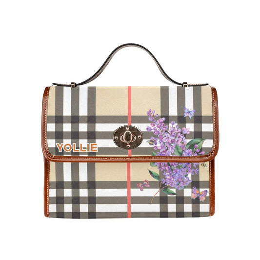 Personalized Waterproof Canvas Shoulder Strap Bag Tartan Purple Flower - Piryoung Shop