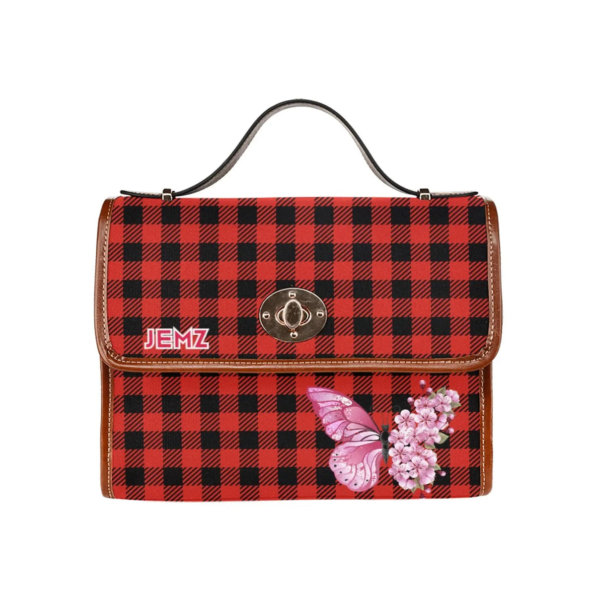 Personalized Waterproof Canvas Shoulder Strap Bag Tartan Red - Piryoung Shop