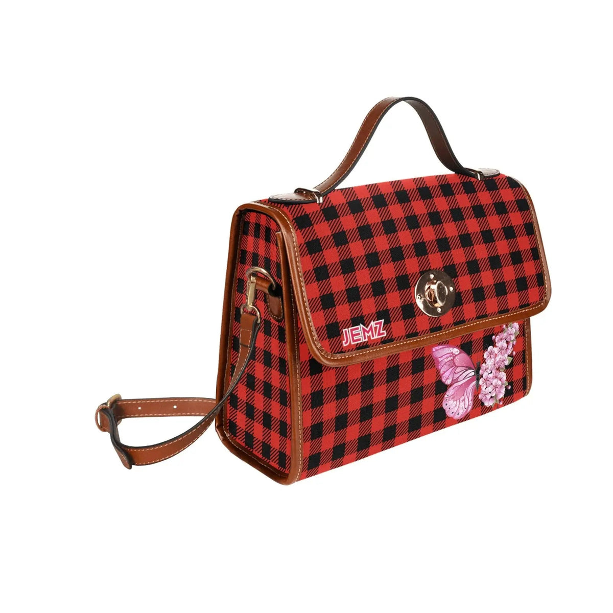 Personalized Waterproof Canvas Shoulder Strap Bag Tartan Red - Piryoung Shop
