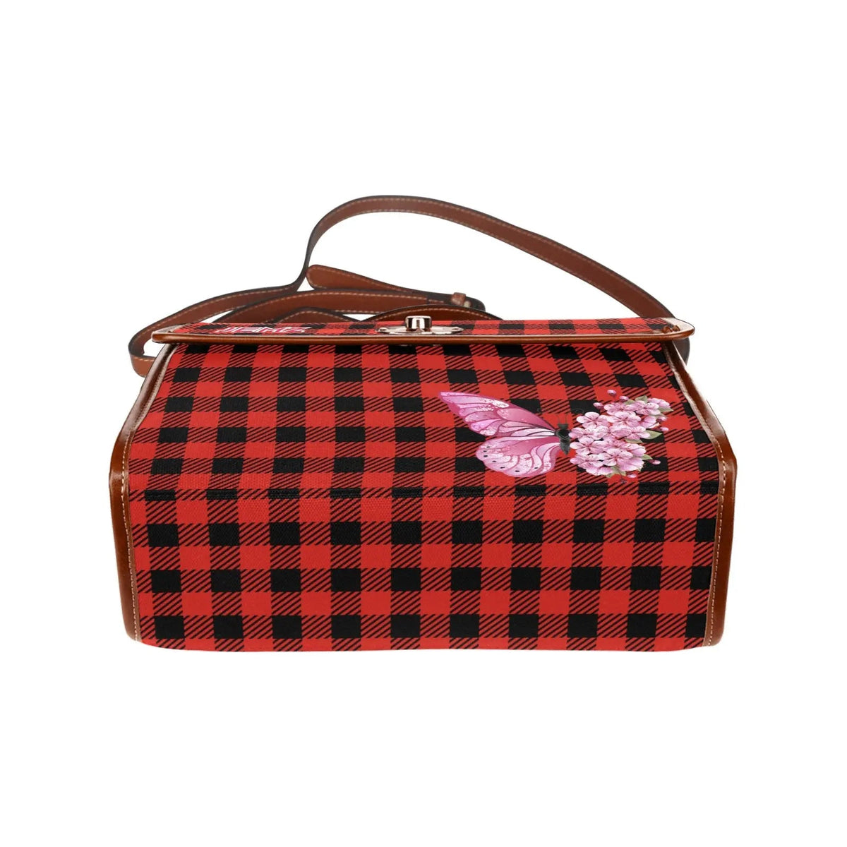 Personalized Waterproof Canvas Shoulder Strap Bag Tartan Red - Piryoung Shop