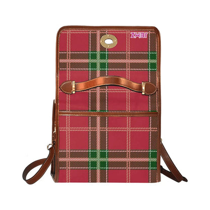 Personalized Waterproof Canvas Shoulder Strap Bag Tartan Red Butterfly - Piryoung Shop