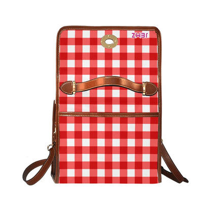Personalized Waterproof Canvas Shoulder Strap Bag Tartan Red Butterfly - Piryoung Shop