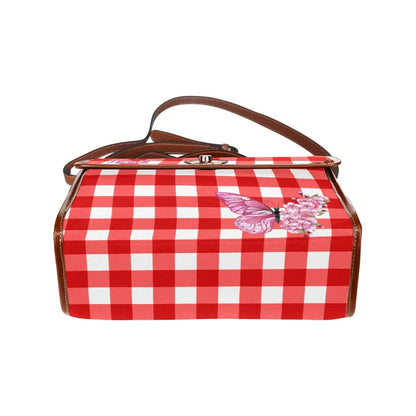 Personalized Waterproof Canvas Shoulder Strap Bag Tartan Red Butterfly - Piryoung Shop