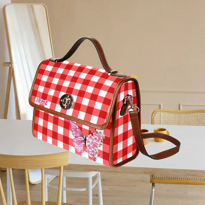 Personalized Waterproof Canvas Shoulder Strap Bag Tartan Red Butterfly - Piryoung Shop