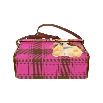 Personalized Waterproof Canvas Shoulder Strap Bag Tartan Red Sunflower Girl - Piryoung Shop