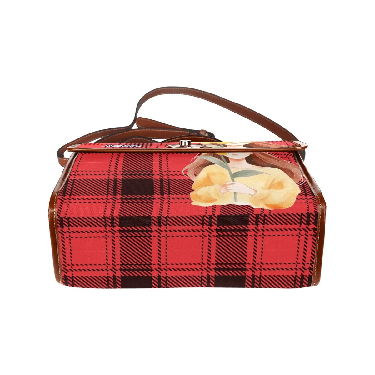 Personalized Waterproof Canvas Shoulder Strap Bag Tartan Red Sunflower Girl - Piryoung Shop