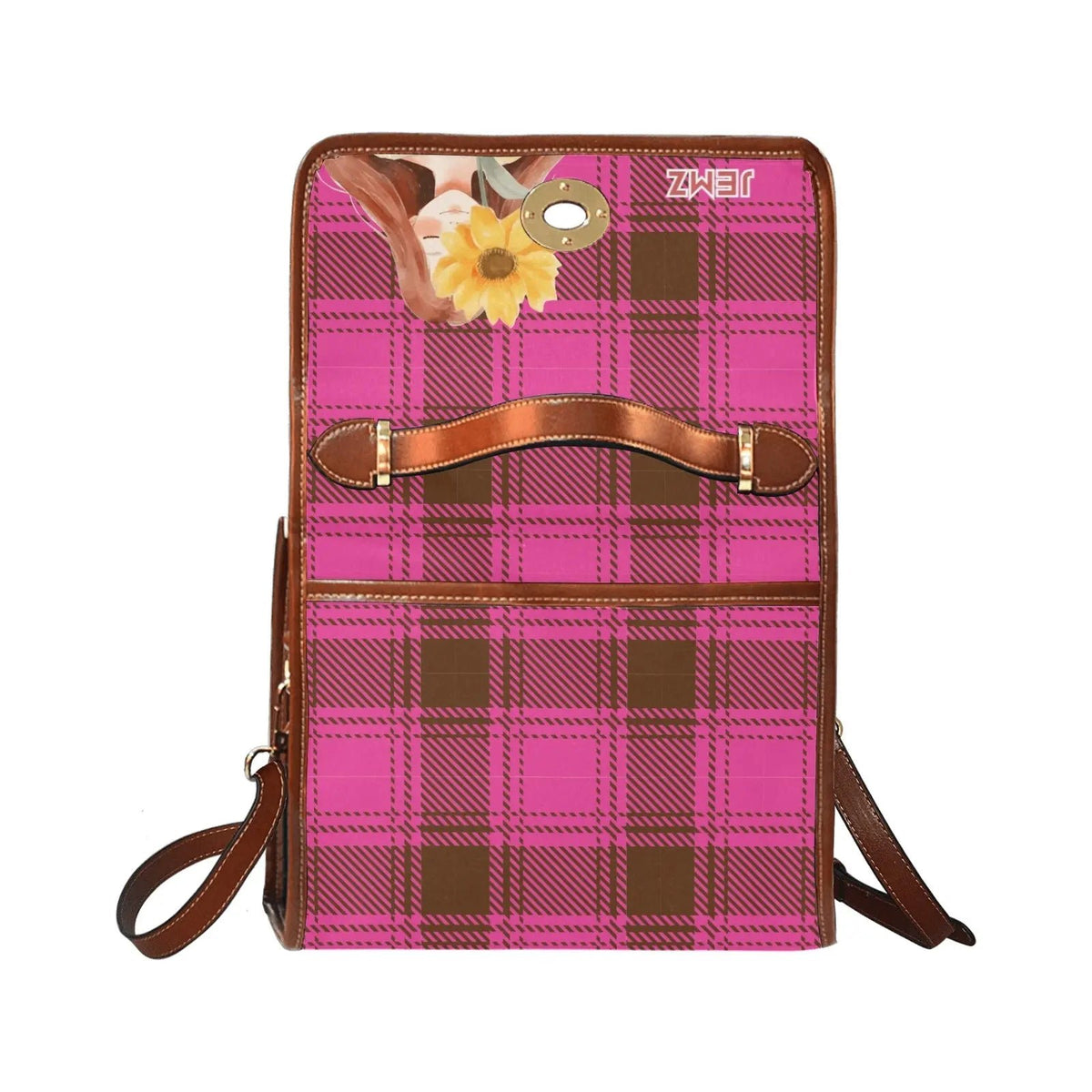 Personalized Waterproof Canvas Shoulder Strap Bag Tartan Red Sunflower Girl - Piryoung Shop