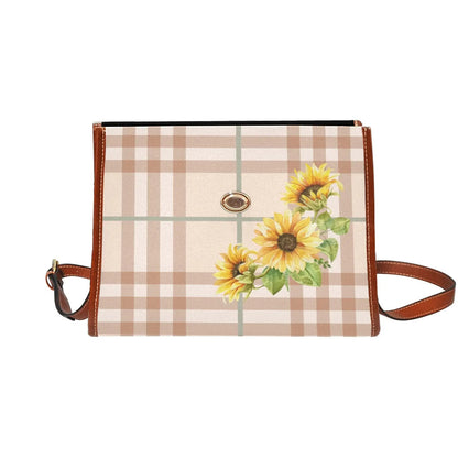 Personalized Waterproof Canvas Shoulder Strap Bag Tartan Sunflower - Piryoung Shop