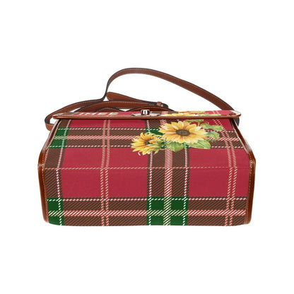 Personalized Waterproof Canvas Shoulder Strap Bag Tartan Sunflower Butterfly - Piryoung Shop