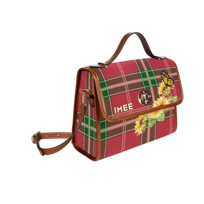 Personalized Waterproof Canvas Shoulder Strap Bag Tartan Sunflower Butterfly - Piryoung Shop